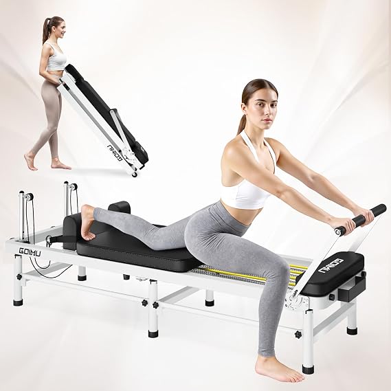 Pilates Reformer, 91 Foldable Reformer Pilates Machine with High & Low Mode, 3 in 1 Pilates Equipment for Home Use with Springs and Cords