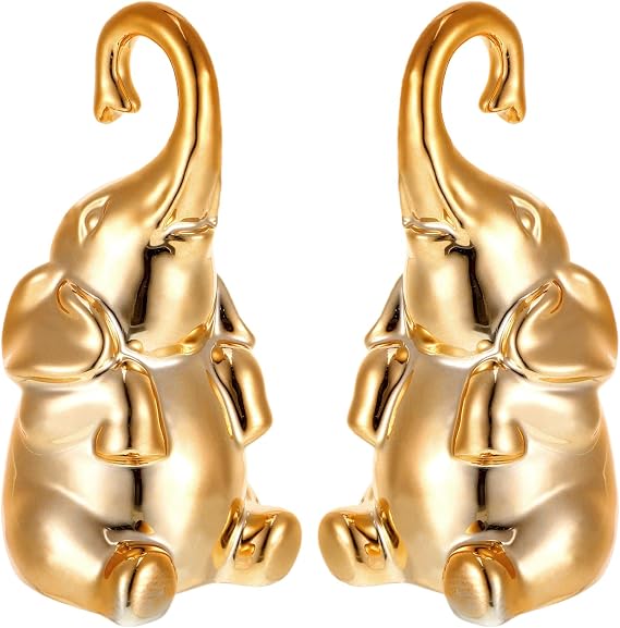 Loving Pair of Elephant Decor Small Gold Elephant Statues for Modern Boho Style Home Decor Decorative Ornaments for Mothers Day.Father's Day, White Elephant Gifts(2 Pcs)