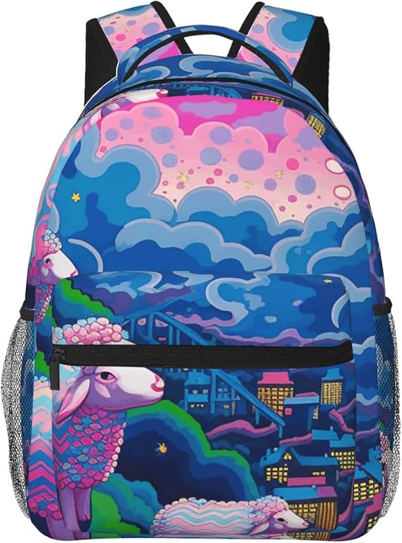 Casual Backpack for Women Men Cartoon Lines Sheep Lightweight Daypack Laptop Bag for Travel Hiking