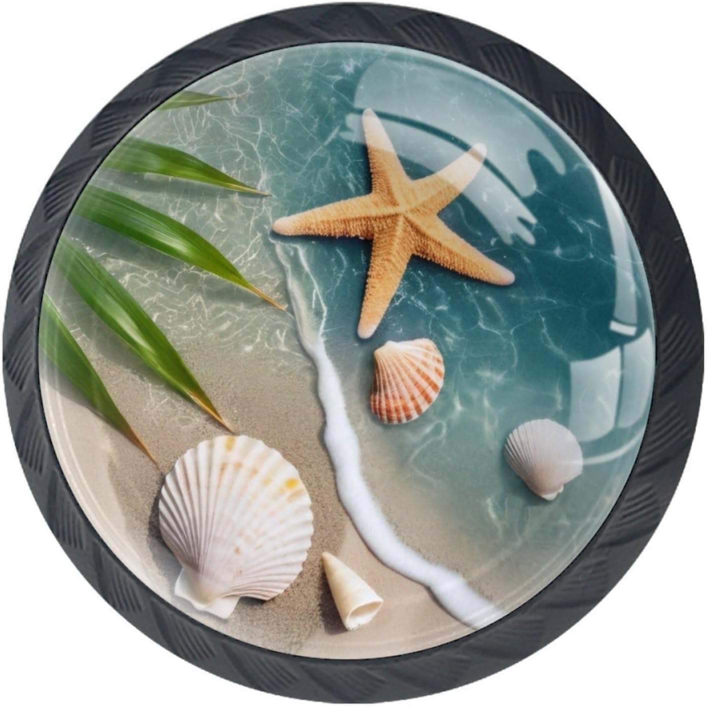 4 Pieces Drawer Knobs Beach Starfishes Seashells Kitchen Cabinet Knobs Black Drawer Pulls Dresser Knobs, Glass Knobs for Kitchen Cabinet Hardware Bathroom 35MM