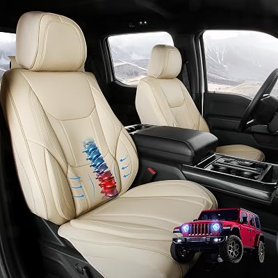 Coverland Custom Car Seat Covers Compatible with 2003-2009 Hummer H2 - Premium Leather Non-Slip Memory Foam Waterproof Seat Cover Custom fit Interior Protector [Front Seat-Beige]