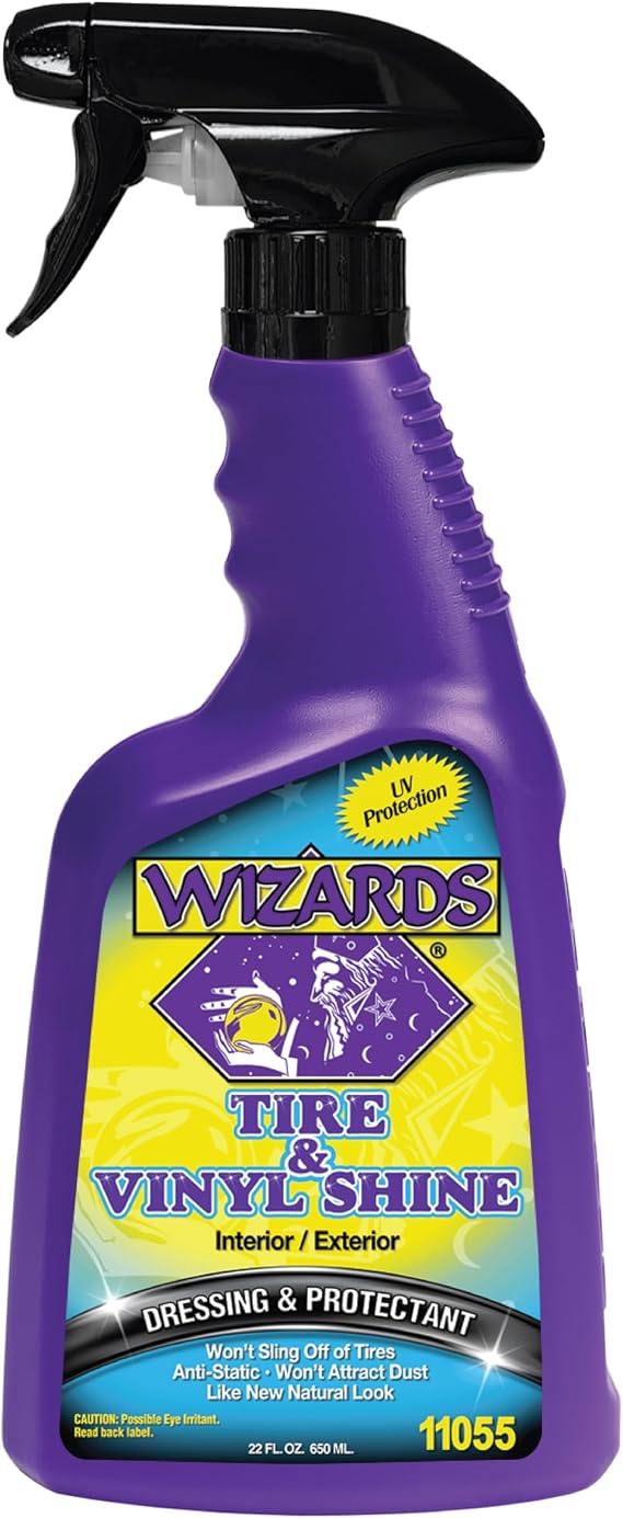 Wizards Tire and Wheel Vinyl Shine - Professional Detailing Spray - Dresses & Protects Tires, Trim, and Wheels - UV Protectant for Rubber, Vinyl, and Matte Surfaces - Automotive Care Spray - 22 oz