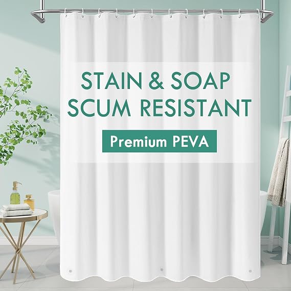 MitoVilla White Peva Shower Curtain Liner, Simple Plastic Shower Curtains Liner for Modern Neutral Hotel Bathroom Decor, Waterproof Bathroom Shower Liner, 72" W x 72" H