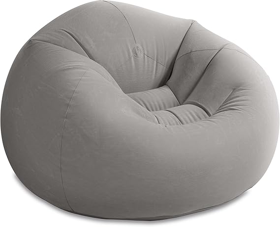 INTEX 68579EP Beanless Bag Inflatable Lounge Chair: Corduroy Textured Flocking Durable Vinyl Folds Compactly 220lb Weight Capacity 45" x 45" x 28"