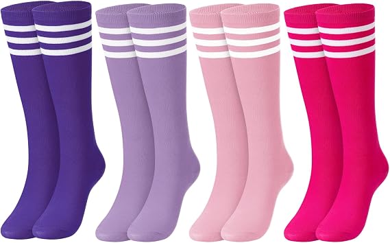 Jeyiour Knee High Socks for Women | Bulk Cotton Womens Baseball Soccer Socks, Colorful Stripe Tube, Gifts for Cheerleader Sports Events