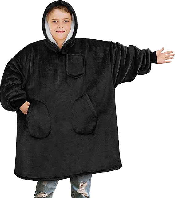 PAVILIA Kids Wearable Blanket Hoodie, Cozy Sherpa Fleece Pullover, Hooded