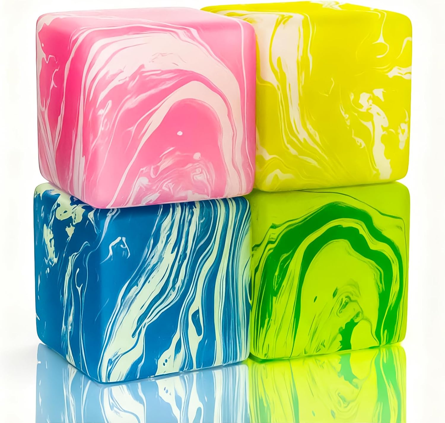 4Pack Squishy Fidget Toys Stress Cube, High-Density Stress Relief Cubes with Malt Sugar Filling, Solid Ice Cube Sensory Toys for Anxiety & Autism Relief, Squeeze Balls for Adults & Kids