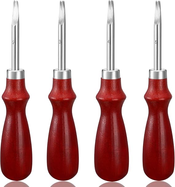 Mudder 4 Pcs Leather Bevelers Edge Beveler Craft Set Beveling & Skiving Tool for Edge Finishing Corner Rounding Shaving Gifts for Artisans DIY Enthusiasts Hobbyists Studio 0.8/1.0/1.2/1.5mm