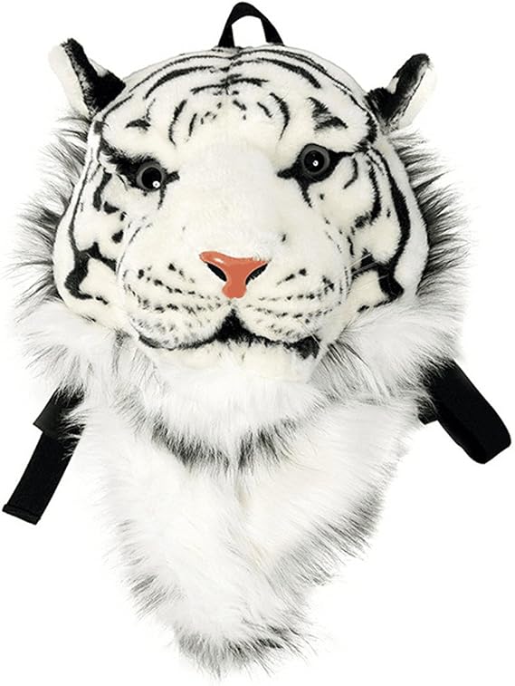Domineering backpack stuffed tiger head 3D simulation personalised shoulder Bag (tiger white, Small)
