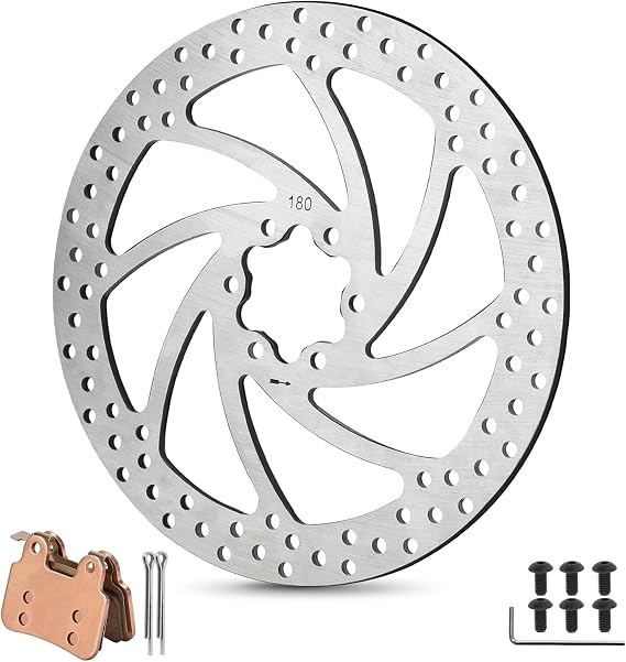 180mm Brake Disc Rotor Compatible with Ridstar Q20 Pro H26 Electric Bike, Ebike Front Rear Brake Pads and Rotors with Mounting Hardware Replacement for Ridstar E Bike Accessories