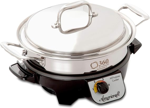 360 Stainless Steel Slow Cooker (2.3 Quart), Saute Pan is Induction Cookware, Waterless Cookware, Oven Safe, Stainless Steel Cookware. Electric Slow Cooker Base Included (2.3 Quart)