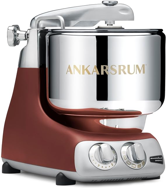Ankarsrum Original Stand Mixer Maroon 7.4 Qt Stainless Steel Bowl, Powerful 600W Motor, Dough Hook, Whisk & More Swedish-Engineered Kitchen Mixer for Bread, Pastry, and More