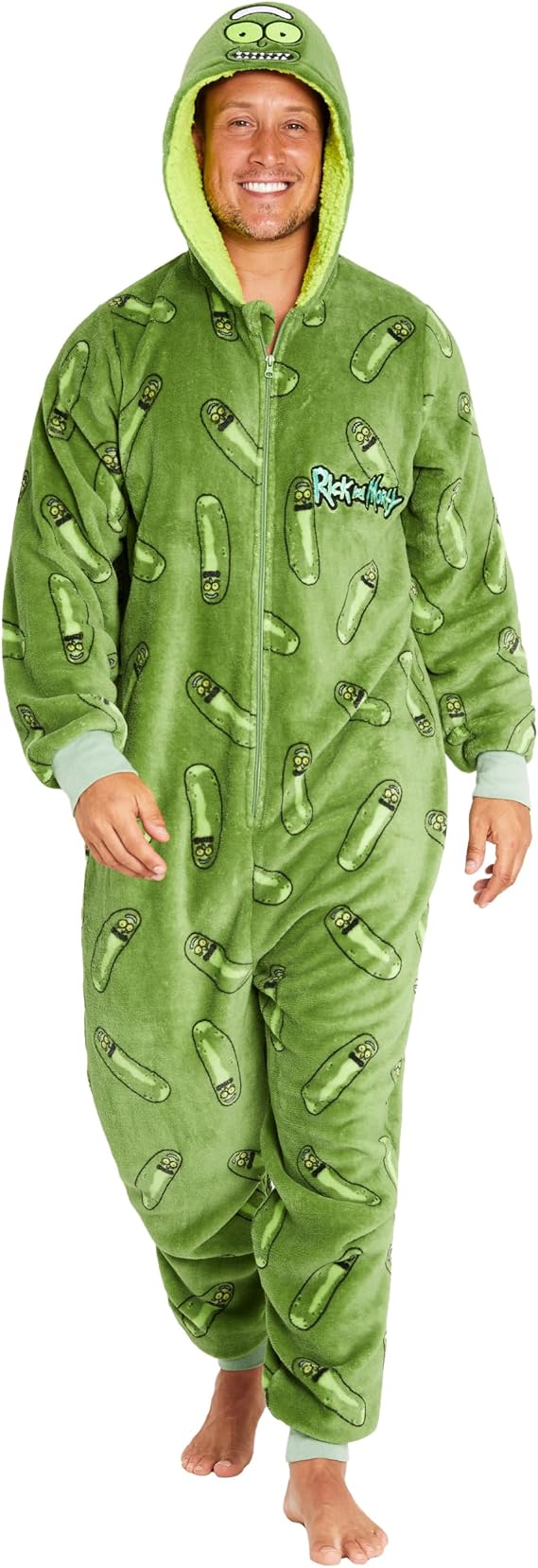 RICK AND MORTY Men's Green Large Fluffy Fleece Rick Onesie - Adult, Teen, Gift - S-2XL - Winter, Lounge Wear