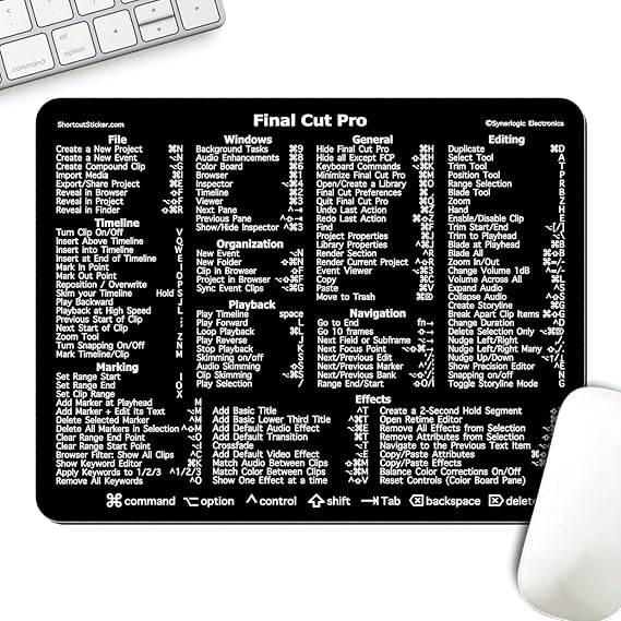 Synerlogic for Mac Keyboard Shortcut Reference Guide Mouse Pads - Premium Laminated Non-Slip Rubber [Final Cut Pro]