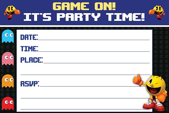 Set of 20 Retro Game Happy Birthday Invitation Cards & Envelopes Lightweight (240g), Postcard Style Invites for the Perfect Party Pack