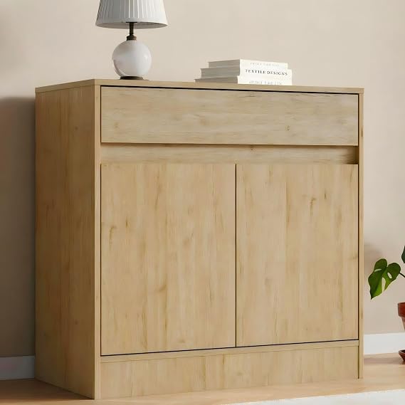 Housoul Buffet Storage Cabinet with 2 Doors and Drawer, Natural Oak
