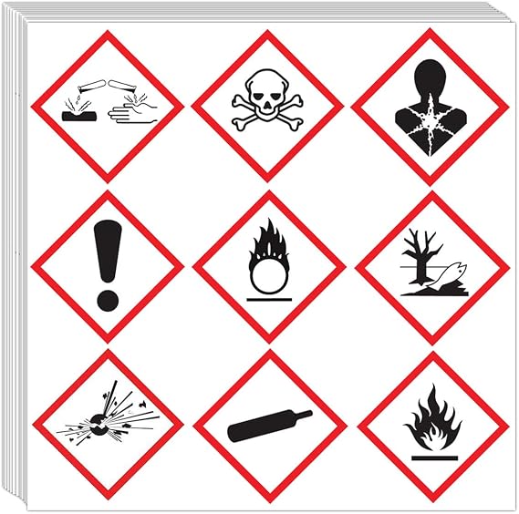 GHS Batch Pictogram Stickers Labels, OSHA Compliant, 2" x 2" Safety Decal Sticker,Corrosion, Environment, Exclamation Mark, Exploding Bomb, Skull & Crossbones,Health Hazard,Flame, Flame O (504 Pcs)