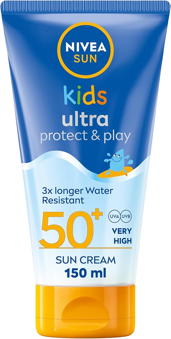 NIVEA Sun Kids Ultra Protect &amp; Play SPF 50+ Lotion (150ml), Moisturising Kids Sun Cream Immediately Protects Delicate Skin Against Sunburn and Long-Term UV Damage