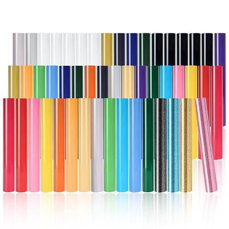 IModeur 50 Pack Heat Transfer Vinyl Sheets - (Including 4 Glitter Colors) 30.5 x 20 cm Iron on Vinyl for Silhouette Cameo, HTV Vinyl Bundle for Shirt, Clothes, Hats, Pants, Other Fabric