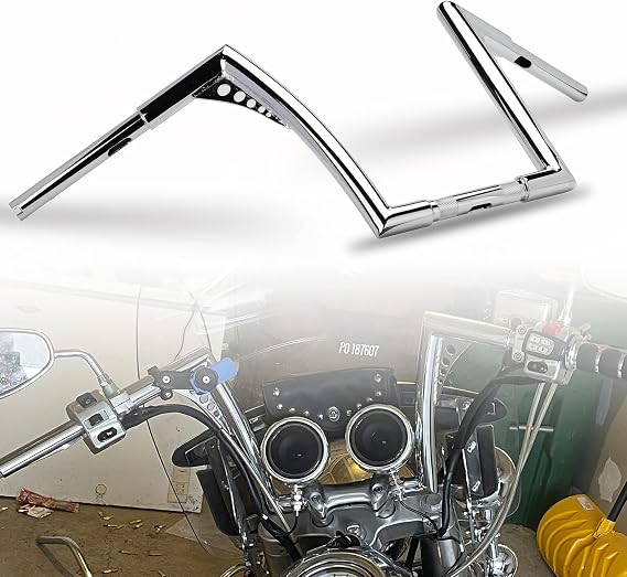 LKV 12'' Rise Handlebar 1-1/4" Ape Hangers Handlebar Z Bars Compatible with Harley Sportster XL 883 1200 Softail FLST FXST Dyna,1994-up Road King,1998-2013 Road Glide