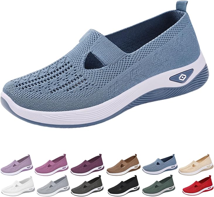 Women's Orthopedic Walking Shoes,Woven Breathable Orthowalkway Womens Sneakers,Lightweight Non-Slip Arch Support Slip on Shoes