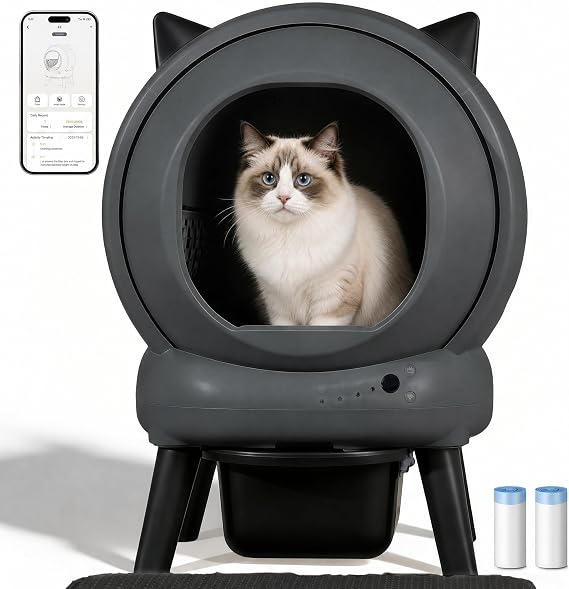 Self Cleaning Litter Box Automatic for Cats 2.5-18 lbs | 50L Cat Litter Box, 9-Sensors Anti-Pinch Safety, Child Lock, Odor-Sealed 7.2L Waste Bin, Detachable Design for Easy Cleaning