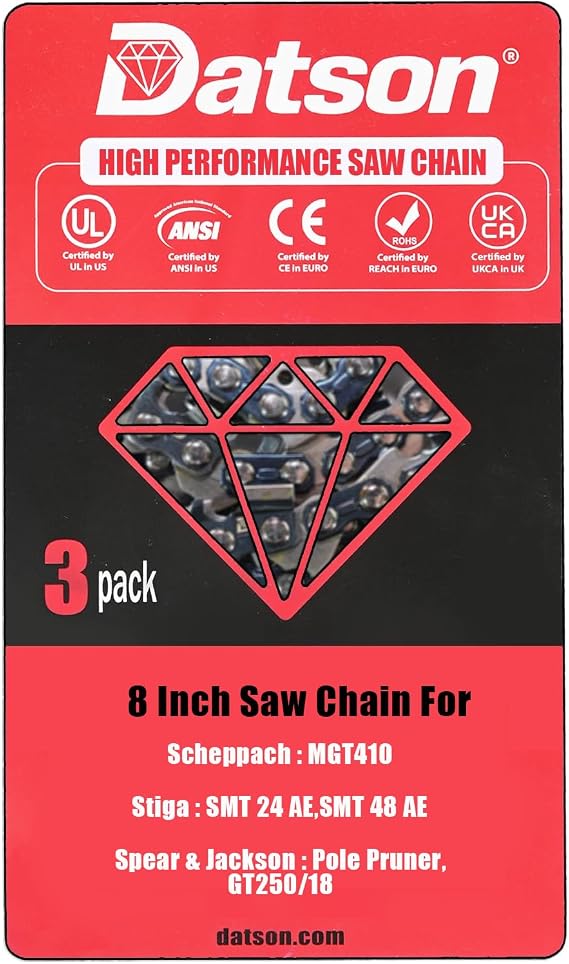 3-Pack Pole Saw Chain 3/8" LP Pitch,.050"(1.3 mm) Gauge 8"(20cm) Bar,33 Drive Links–Replacement Fits Scheppach MGT410,Stiga SMT 24 AE,SMT 48 AE,Spear & Jackson Pole Pruner, GT250/18