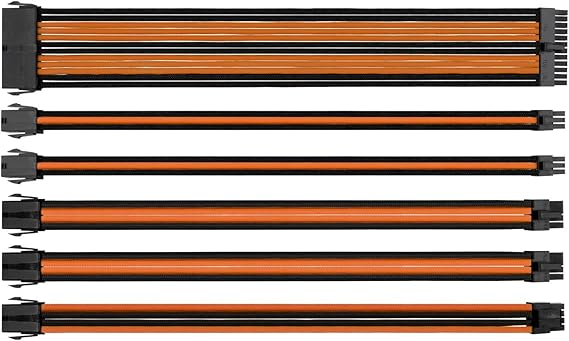 Thermaltake TtMod Sleeve Extension Power Supply Cable Kit ATX/EPS/8-pin PCI-E/6-pin PCI-E with Combs, Orange/Black AC-036-CN1NAN-A1