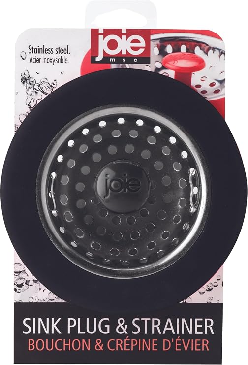 Joie MSC International 25038 Kitchen Sink Stopper and Strainer Basket, Stainless Steel and Plastic, Black and Red, 4.5-inch, Assorted Colors