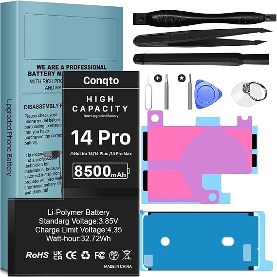 [8500mAh] Upgraded Battery for iPhone 14 pro, 2025 New Version Ultra-High Capacity 0 Cycle Replacement Battery for iPhone 14 pro A2890, A2650, A2889, A2892 with Professional Repair Tool Kits