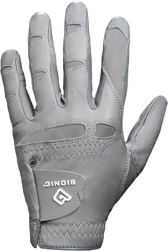 Bionic Men's StableGrip with NaturalFit 2.0 Golf Glove with Dual Expansion Thumb for Best Fit - Premium Cabretta Leather... (Gray, X-Large, Left)
