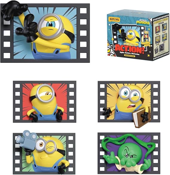 52TOYS Minions & Monsters - Action! Series Fridge Magnet Blind Box, 1Pc Collectible Toy Kawaii Action Figures Creative Gift Room Decor Desktop Decoration 3.35 Inch, Gift for Birthday Party