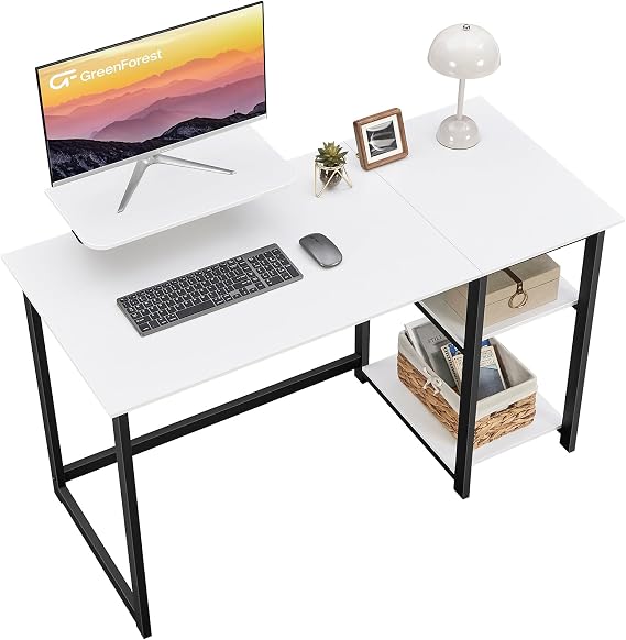 GreenForest Office Desk 100cm with Monitor Stand, White