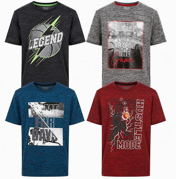 Power Forward Boys 4 Pack T-Shirt- Athletic Basketball Graphic Short Sleeve
