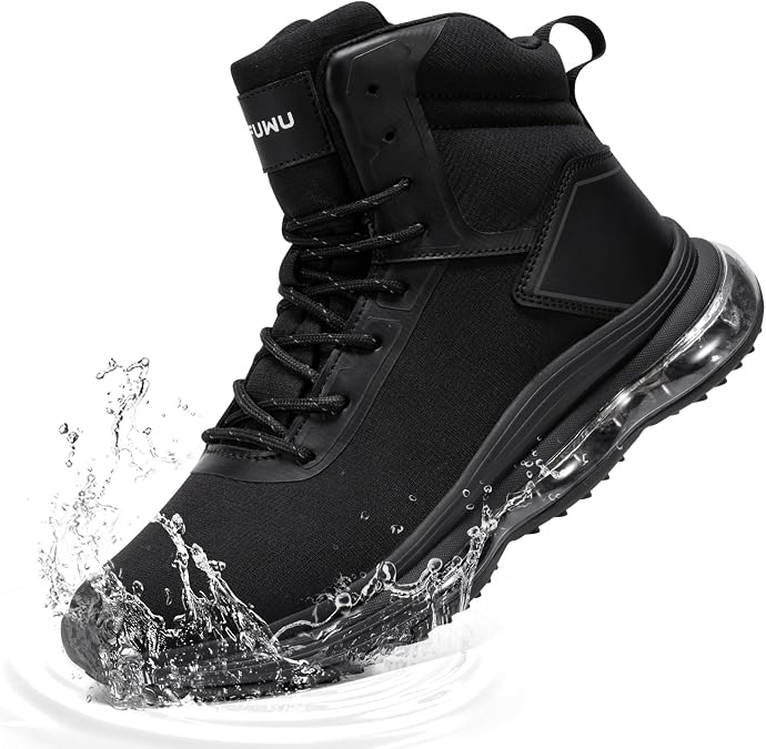 Men's Waterproof Work Tactical Boots Side Zipper Hiking Combat Military Boots Non Slip Lightweight 6 Inches