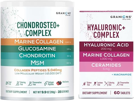 Granions Glucosamine Chondroitin MSM Powder and Collagen Hyaluronic Complex - Joint Support Bundle