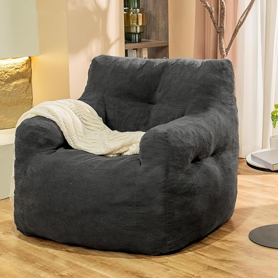 Jumbo Plush Bean Bag Chair for Adults with Head & Back Support - Extra Large Durable Tear-Resistant Fabric (Large)