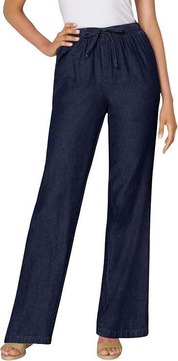 Woman Within Plus Size Wide-Leg Drawstring Denim Pants