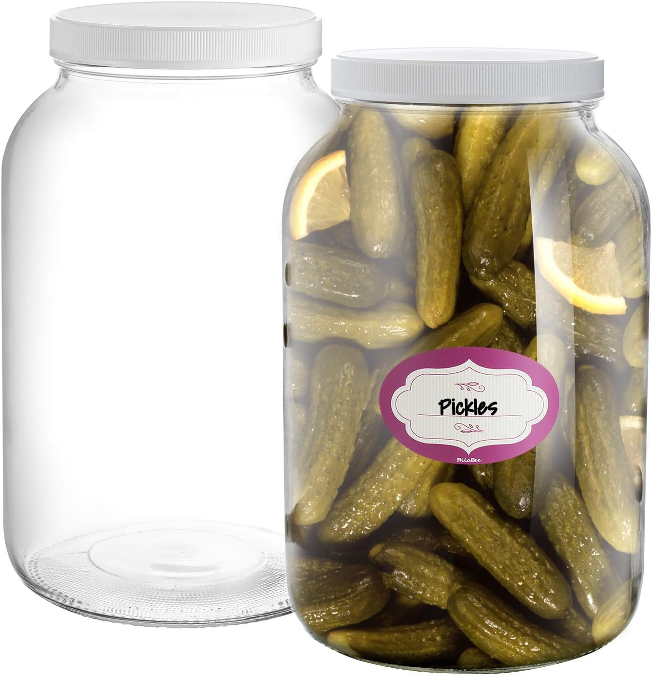 Pack of 2-1 Gallon Mason Jar - 128 Oz Glass Jars - Wide Mouth Clear Canning Jars with Air-tight Lids and Labels – Great for Pickling, Fermenting, Canning and More - Food Grade BPA Free & Dishwasher