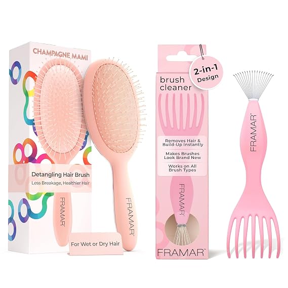 Framar Detangling Brush for Curly Hair Hair Brushes for Women Detangler - Premium Hair Brush Cleaner Tool Hairbrush Cleaner Tool