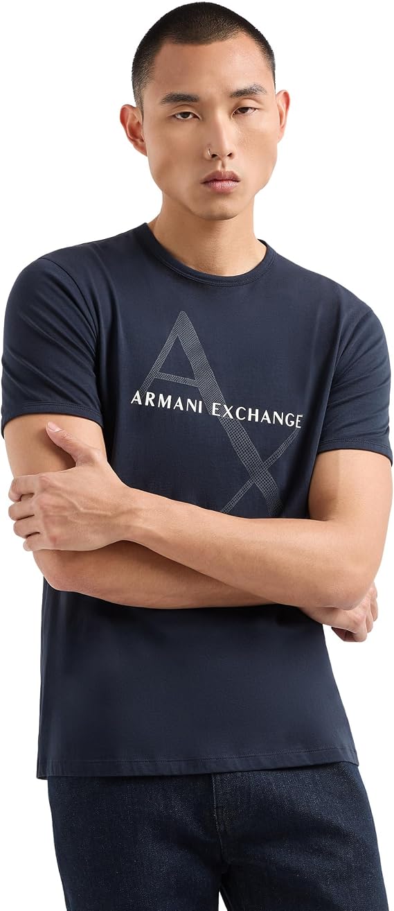 Armani Exchange Men's Crew Neck Logo Tee T Shirt, Navy, Medium