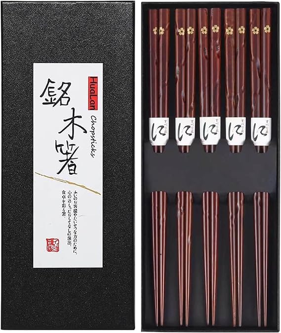 Japanese Natural Wood Chopstick Set Reusable Classic Style Chopsticks 5 Pairs Gift Set