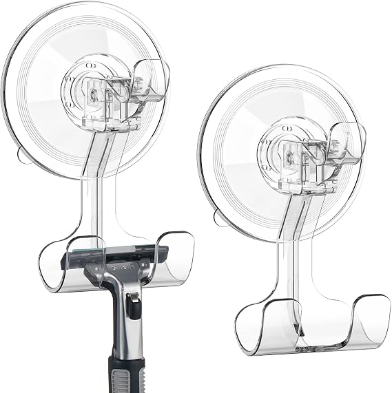 Teletrogy Large Suction Cup Hooks Shower Razor Holder - 2 Pack Heavy Duty Reusable Vacuum Shower Hook, Damage Free Wall Hooks for Bathroom Kitchen Towel Loofah Sponge Key Shaver Bathrobe Wreath