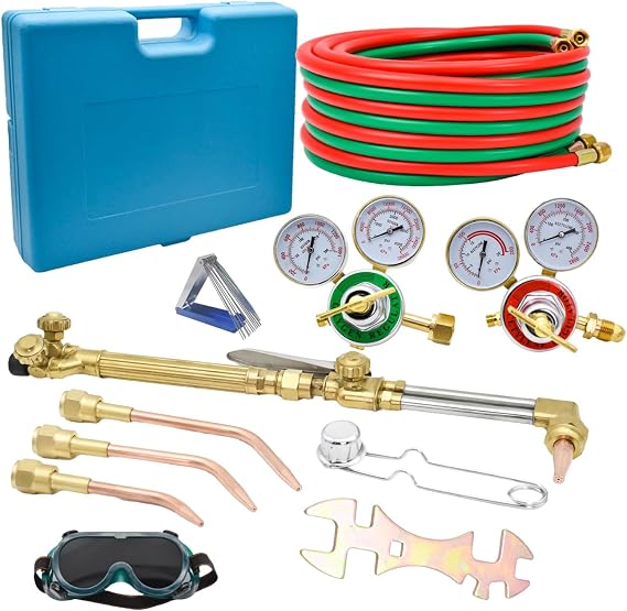 Oxy Acetylene Torch Kit, Gas Cutting Torch Set Medium Duty Cutting Torch and Welding Brazing Torch Kit with 25FT Dual Gas Hose,GGA510 CGA540 Gas Regulator,Storage Case