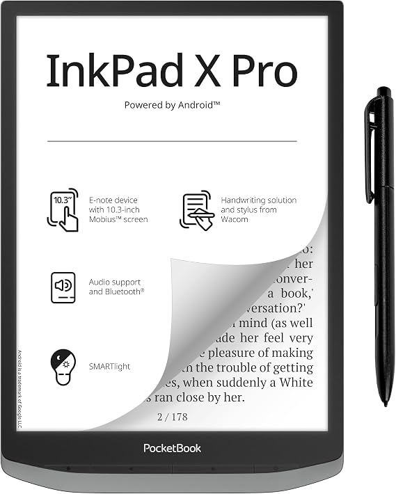 PocketBook InkPad X Pro E-Reader & E-Note | E-Ink Notepad | Handwriting-Feature & Pen | Glare-Free 10.3'' MobiusTM Screen | Powered by Android | SMARTlight | Audio- & E-Book Reader | Bluetooth & WiFi