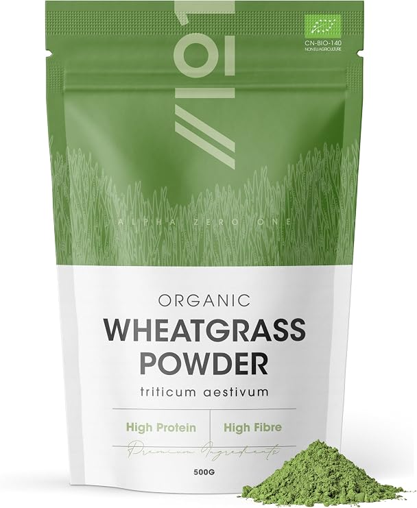 Organic Wheat Grass Powder 500g - Rich in Amino Acids - Resealable and Recyclable Pouch - By Alpha01