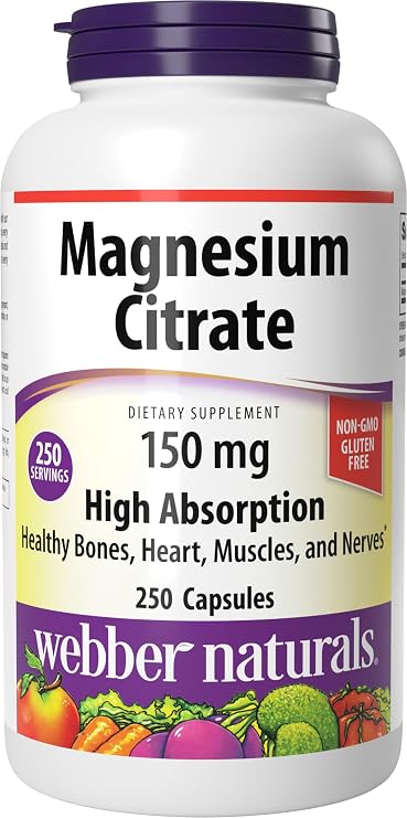 Webber Naturals Magnesium Citrate Capsules 150 mg, 250 Count