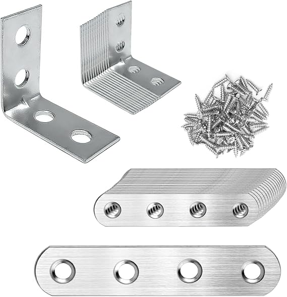 28 Pcs L Bracket and Flat Brackets for Wood,Angle Brackets with Screws