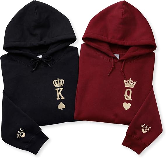 Custom Embroidered Matching Couple King And Queen Hoodie Set