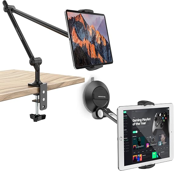 AboveTEK Tablet Stand Holder for Desk & Bed Bundle with iPad Suction Mount, Phone Tablet Stand Holder with Suction Cup Fits 4"-11" Tablet/Phone/iPad mini/Air
